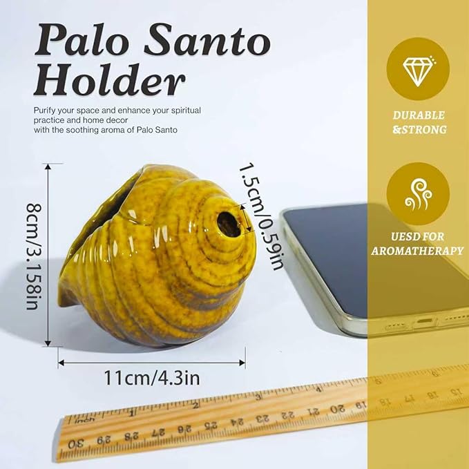 MOUGIGI Yellow Ceramic Conch Palo Santo Holder - Mini Chimney Incense Burner, Tabletop Smudge Bowl Compatible with Sage/Sticks/Cones/Copal,for Yoga、Zen Meditation、Witchcraft, Ideal Altar Decor Gift