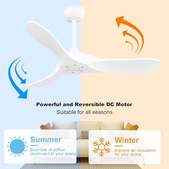 42'' Ceiling Fan no Light,Outdoor Ceiling Fan with Remote Control,3 Solid Wood Blades with Large Airflow for Bedroom,Living Room,Porch (white)