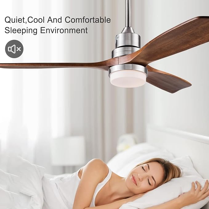 52 Inch Brushed Nickel Ceiling Fans with Lights and Remote Control, Dimmable, Modern Ceiling Fan Light, 3 Blades, 6 Speed DC Motor, Indoor Outdoor Ceiling Fan for Farmhouse,Bedroom