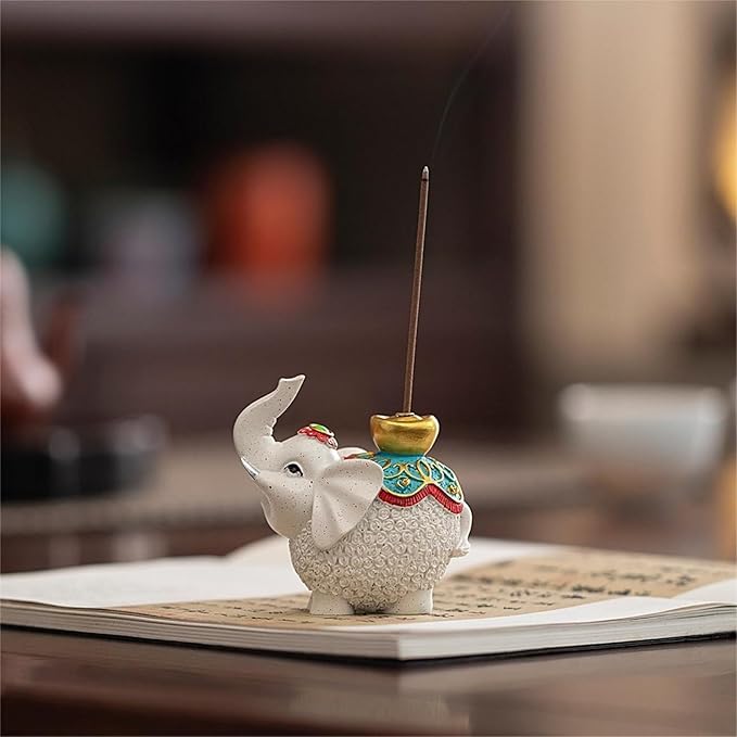 Lucky Elephant Incense Holder - Handmade Burner with Ash Tray for Meditation Yoga, Home Decor & Spiritual Gifts