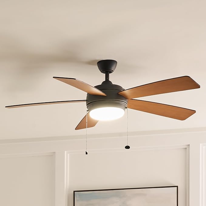 KICHLER 330174OZ Protruding Mount, 5 WALNUT/CHERRY Blades Ceiling fan with 53 watts light, Old Bronze