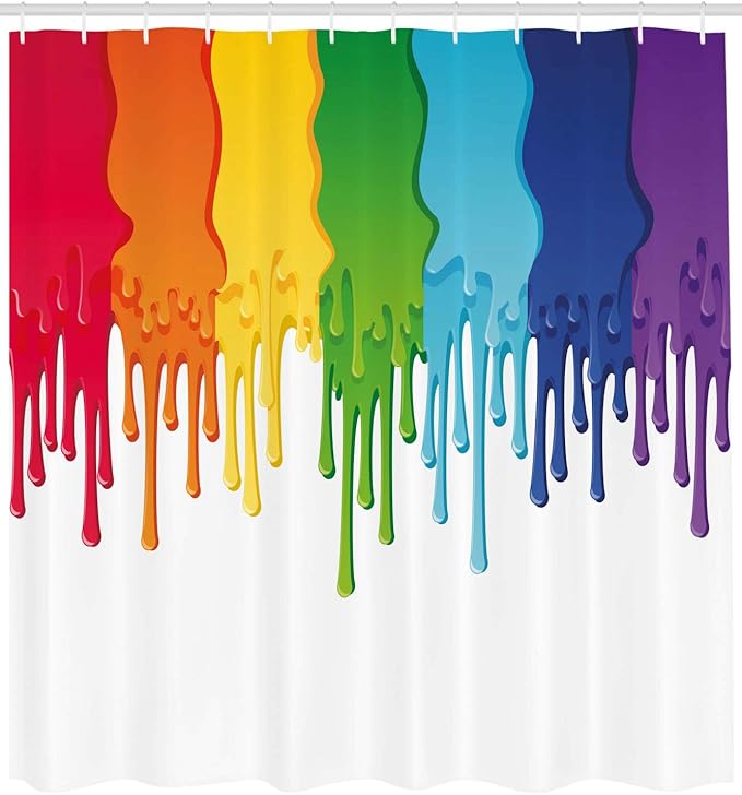 Ambesonne Abstract Shower Curtain, Rainbow Colored Paint Dripping Splattered Drops Creative Graphic Art Design, Cloth Fabric Bathroom Decor Set with Hooks, 69" W x 70" L, White Jade Green Sky Blue