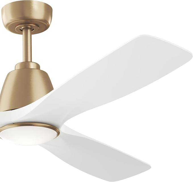 Kichler 54" Volos II 3 Blade Ceiling Fan in Champagne Bronze with Matte White Blades, Easy-to-Install AC Motor, Downrod, 300054-CPZ