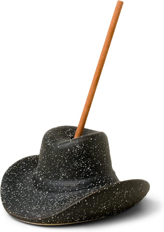 Paddywax Incense Burner Textured Ceramic Cowboy Hat with Incense Sticks, 100-Sticks, Black