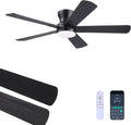 Ayaoty 52" Black Ceiling Fans with Lights- Flush Mount Fan Light with 5 Reversible Blades, 3CCT Dimmable, DC, Low Profile Ceiling Fan for Modern Indoor, Covered Outdoor