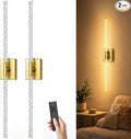 iThird Crystal Bubble Gold Wall Sconces Set of 2: 10000mAh Rechargeable Wireless Lights with Remote & 360° Rotate, 4 Color Temps Dimmable, 31" Lamp Decor for Bedroom Living Room Mirror