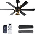 NKPU 52 Inch Farmhouse Ceiling Fan with Light and Remote, Black Industrial Caged Rustic Ceiling Fan with 6 Speed Reversible Motor and Dual Finish 6 Blades, Rustic Ceiling Fan for Living