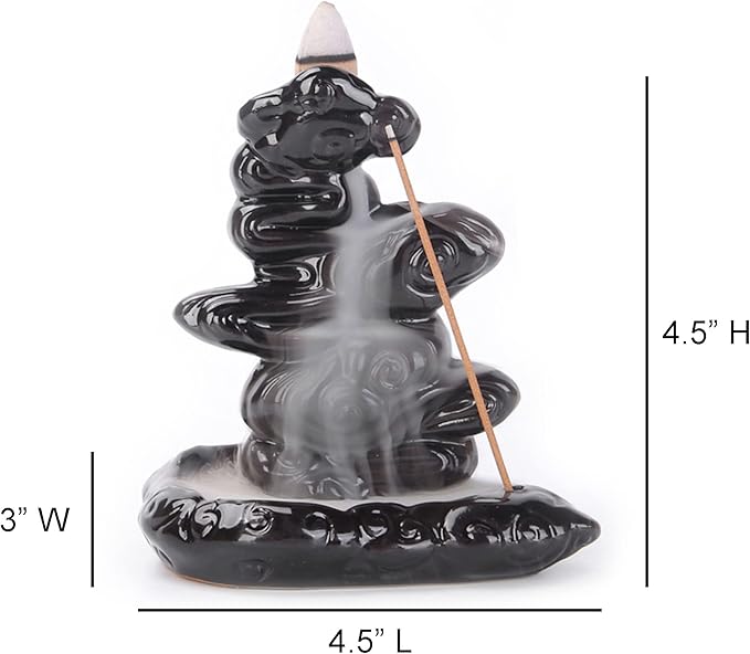 SOUL STICKS Backflow Incense Holder Burner Waterfall Fountain for Home, Office, Yoga, Room Decor & Aromatherapy with 1 Pack of 10 Backflow Fragrance Cones Included (Calm Clouds)