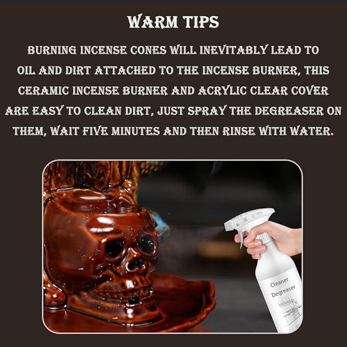 Skull Dragon Incense Burner Holder - LED Backflow Waterfall Cone Incense Holder, Ceramic Unique Skeleton Burner with Cones & Sticks for Halloween/Aromatherapy/Yoga/Home/Room/Office Deco