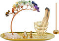 5 in 1 Incense Burner, 7 Chakra Crystal Tree Incense Holder Palo Santo Holder Sage Burner for Incense Sticks Brass Ash Catcher for Yoga Meditation Home Decor