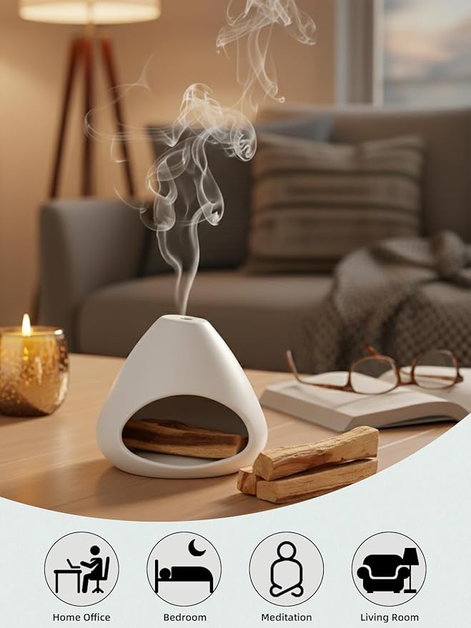 Palo Santo Holder, Modern Incense Burner, Ceramic Smudge Bowl for Yoga, Meditation and Energy Cleansing, Meditation Zen Decor for Home Office (White)
