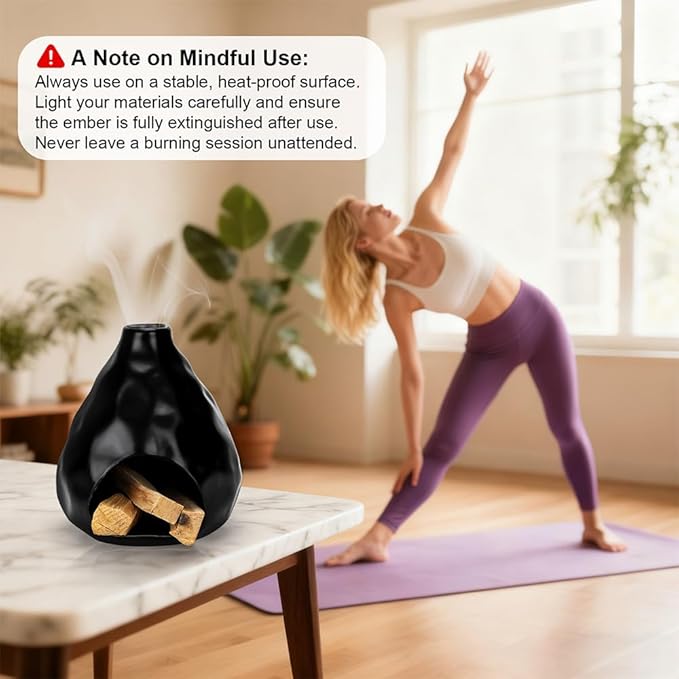 Incense Holder & Smudge Pot for Sage, Palo Santo & Incense Sticks/Cones | Ceramic Heat-Resistant Burner for Home Aromatherapy & Smudging | Home Wellness Accessory