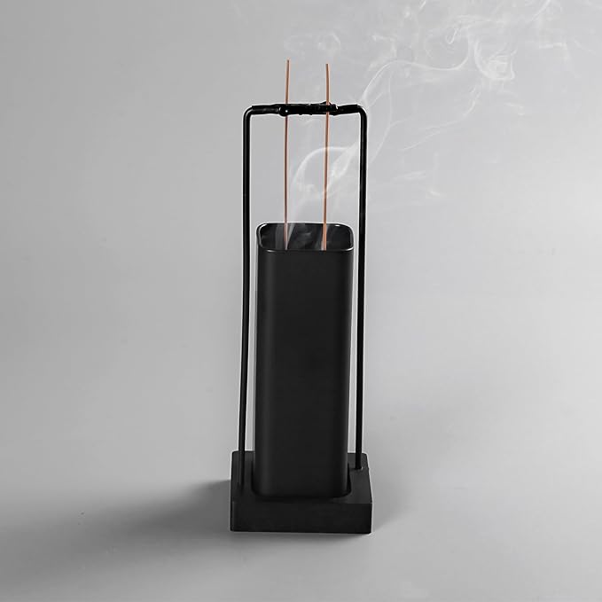Incense Burner Holder for Sticks, [New Upgraded-Two Black Clip] Upside Down Incense Burner with Removable Glass Ash Catcher Anti-Ash Flying