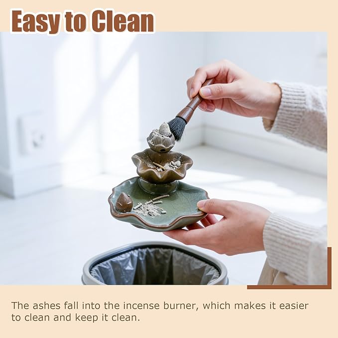 Waterfall Incense Burner, Lotus Backflow Incense Holder Ceramic Censer Cones Sticks Porcelain Holder for Home Décor, Meditation, Yoga, Spiritual Rituals (Brown)