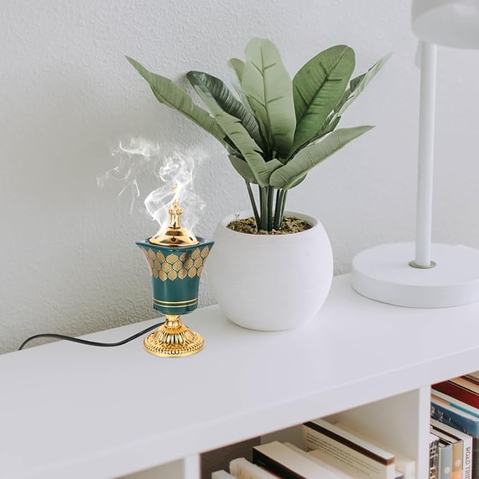 STOBAZA Electric Incense Burner 7.67In Plug-in Middle Eastern Style Censer Aroma Burner for Home Bedroom Yoga and Study Decoration with Ceramic Iron Holder Us Plug