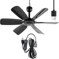 17.7" Inch Small Portable Ceiling Fan with ON/OFF switch, USB Plug In, 5V DC Powered, 6 Blades, Indoor/Outdoor RV Camping Tent Canopy, Gazebo，Beach，Hanging, Quiet,black