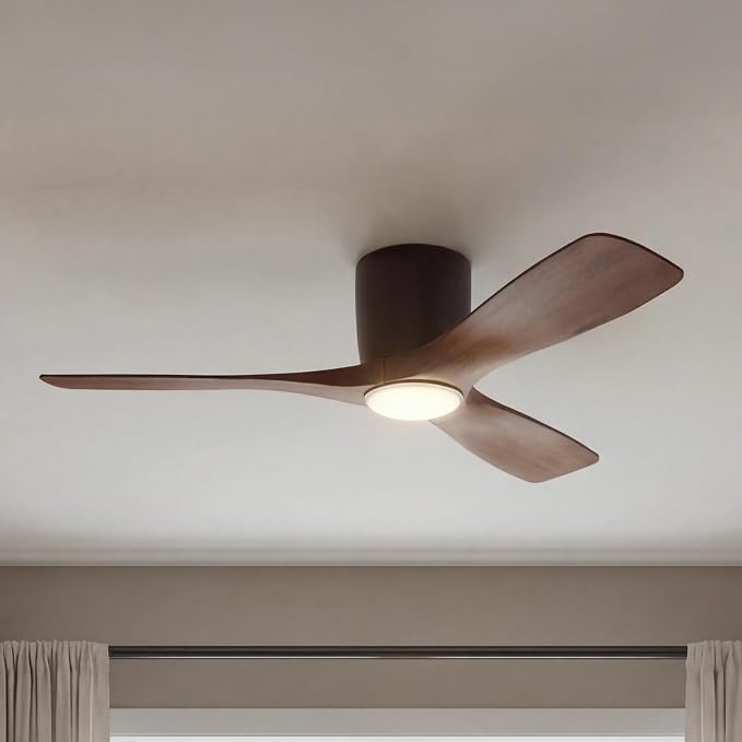 Kichler Volos 48” Indoor Ceiling Fan with LED Light and Wall Control in Satin Natural Bronze, Contemporary Ceiling Fan with Light, 300032SNB