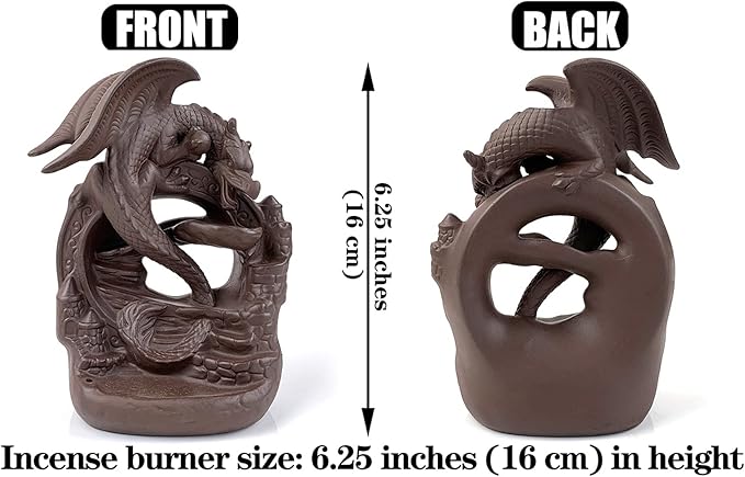 Pterosaur Dragon Backflow Incense Burner Set | Handcrafted Waterfall Smoke Effect with 10 Cones & Mat | Mythical Decor for Gamers, Dinosaur Collector Figurine & Home Altar Centerpiece