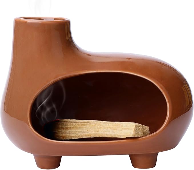 Terracotta Palo Santo Burner Chimney Sage Stick Holder for Burning Ceramic Smudge Bowl for Energy Clearing and Meditation Space (Terracotta)