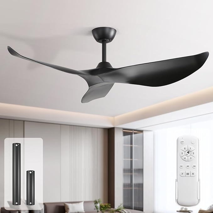 Sofucor 38 Inch Ceiling Fan No Light, Modern Black Ceiling Fan with Remote Control, Quiet Reversible DC Motor, 6-Speed Noiseless Indoor Ceiling Fan for Bedroom Living Room Covered Patio Porch