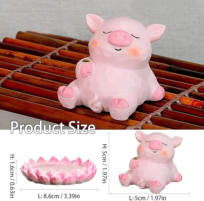 Lotus Incense Holder Pink Pig Cute Animal Figurine Incense Burner Flower Stand Ash Catcher Creative Cartoon Resin Siamese Cat Statue for Home Room Decor Meditation Yoga Spa