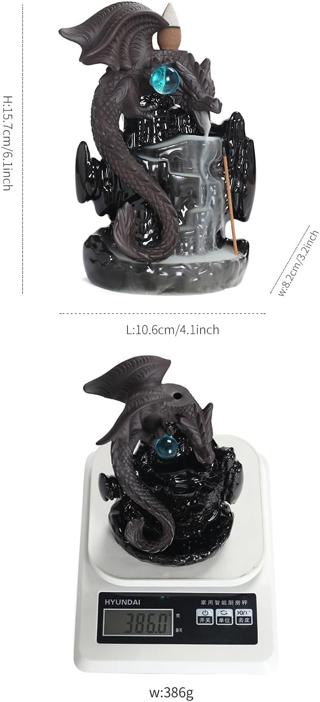 Dragon Backflow Incense Burner,Ceramic Incense Waterfall Burners, Incense Fountain Waterfall Holders,Incense Stick Holder with 30 Backflow Incense Cones and 20 Incense Sticks