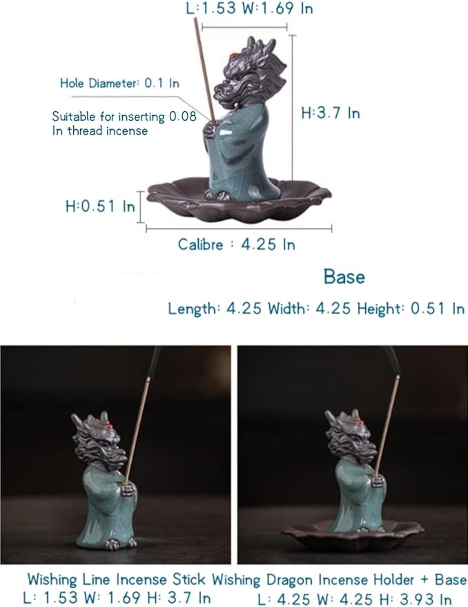 Lucky Dragon Incense Holder with 30 Incense Sticks, Handmade Incense Stick Burner, Lotus Flower Base, Elegant Home Office Decoration Accessories