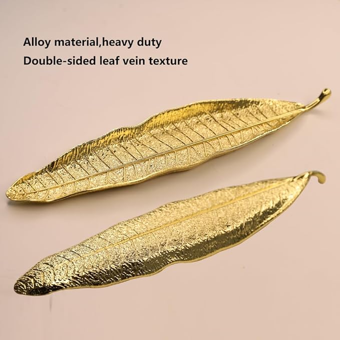 Cute Snail Incense Sticks Holder and 10 Inches Leaf Incense Burner Ash Catcher, Incense Holder Decor Set for Meditation Room, Yoga, Home, Office (Gold)