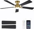 Ceiling Fans with Lights, 52 Inch Low Profile Ceiling Fan with Light and Remote Control, Flush Mount, Reversible, 3CCT, Dimmable LED, Quiet, Gold Ceiling Fan for Bedroom, Living Room