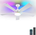 Kviflon 52 Inch Ceiling Fans with Lights, Modern RGB Ceiling Fans, White Ceiling Fan with Light for Bedroom Living Room, Remote/APP Control, Reversible Quiet DC Motor, Dimmable LED, Wooden Blades
