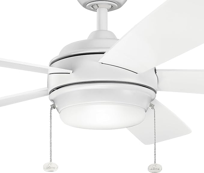 Kichler Starkk 52 in LED Ceiling Fan with Light, 5 Blade Modern White Ceiling Fan with Integrated LED Light and Downrod for Bedroom, Living Room, Kitchen, Dining Room, 330174MWH