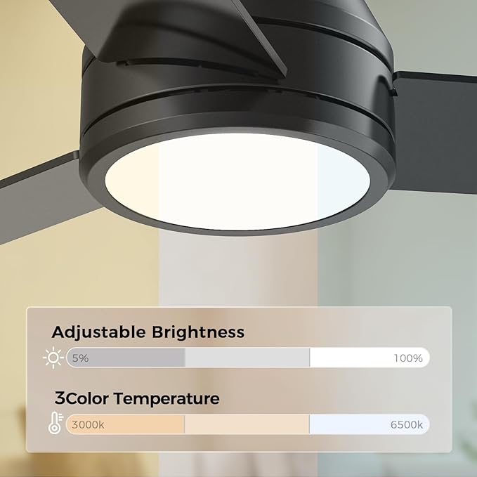 Ceiling Fans with Lights Remote Control - Flush Mount Dimmable 3000K-6500K LED 6 Speed with Quiet DC Motor for Bedroom, Living Room and Outdoor Patio