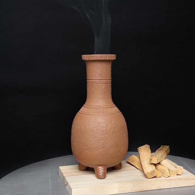 MOUGIGI Handmade Terracotta Palo Santo Holder Burner for Smudging and Meditation - Mexican Style Chiminea Clay Incense Dish for Wiccan Altar and Negative Energy Cleansing