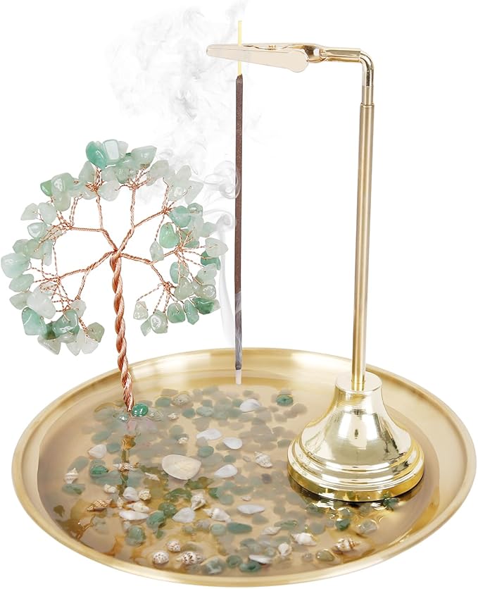 Crystal Tree Joss Stick Incense Holder,Ash Fly Proof Incense Burner-Incense Holder for Sticks Ash Catcher for Yoga, Meditation and Home Decor(Green Tree -17cm)