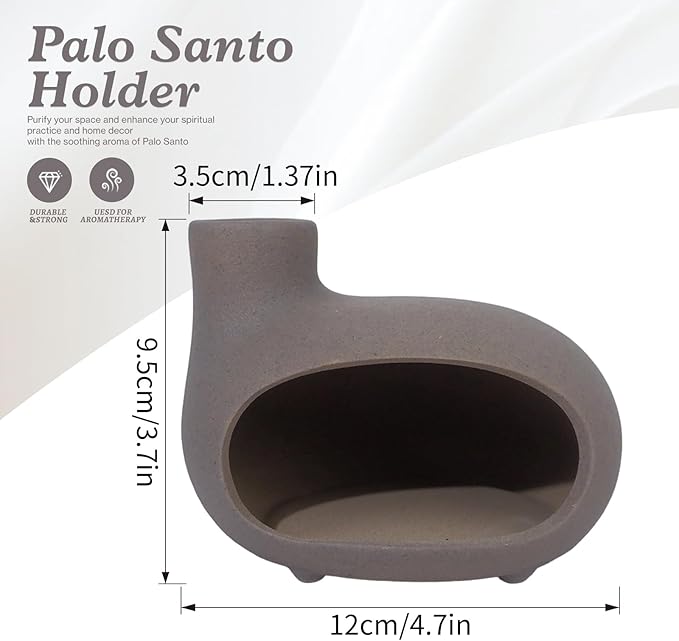 MOUGIGI Handmade Grey Palo Santo Holder – Elegant Incense Chimney for Palo Santo, Sage & Cones – Idealt Gifts for Stress Relief, Energy Cleansing, Yoga, Meditation, Zen, Altar Decor & Aromatherapy