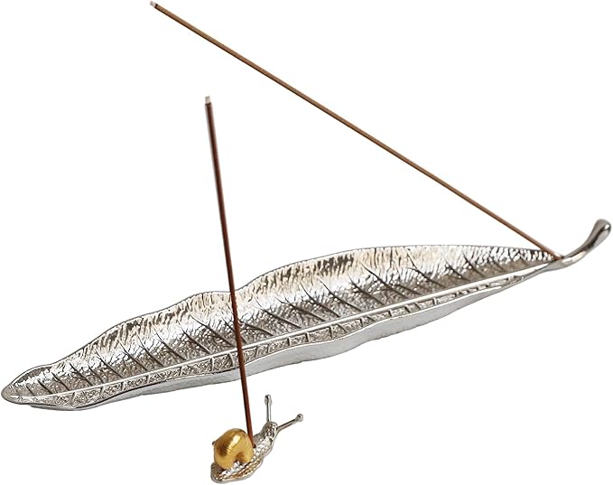 Leaf and Snail Incense Burner, Incense Holder Set Incense Ash Catcher, Incense Sticks Holder for Meditation Room, Yoga, Home, Office (Silver)