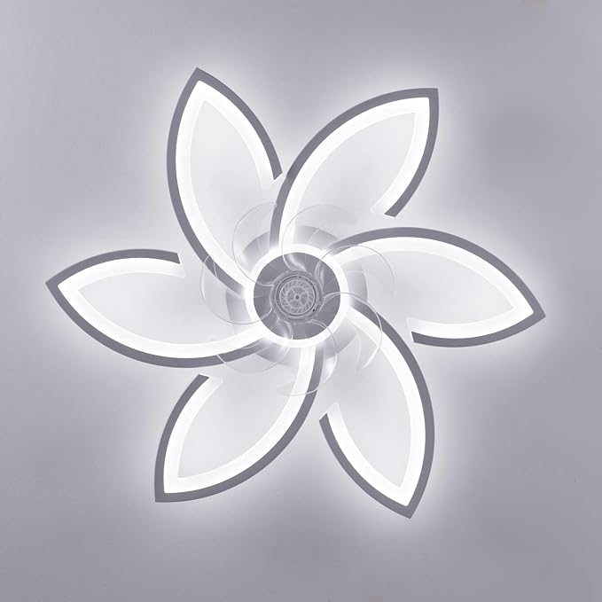 Modern 30" Ceiling Fan with Light, Low Profile Flush Mount Fandelier, Dimmable LED Ceiling Fan with Remote, 6-Speed Quiet Motor, Flower Design for Bedroom Living Room Kitchen (White)
