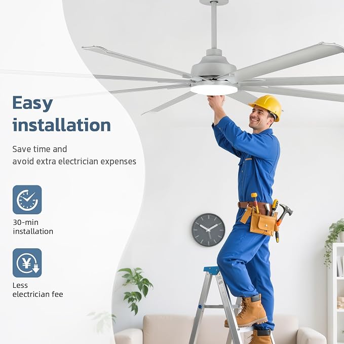 84 Inch Large Ceiling Fan with Light, 8 Aluminum Blades, DC Motor, 6 Speed Remote Control, Modern Indoor Outdoor Ceiling Fan with 3 Downrods, Reversible Quiet Fan for Living Room,Great Room,Patio,Shop