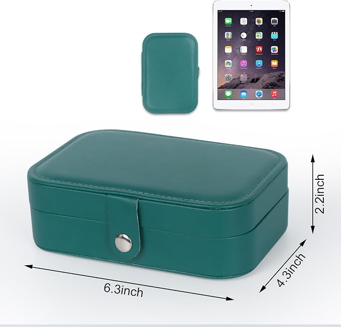 Hatori Travel Jewelry Box, PU Leather Small Jewelry Organizer for Women Girls, Double Layer Portable Mini Travel Case Display Storage Holder Boxes for Stud Earrings, Rings (Ink Green)