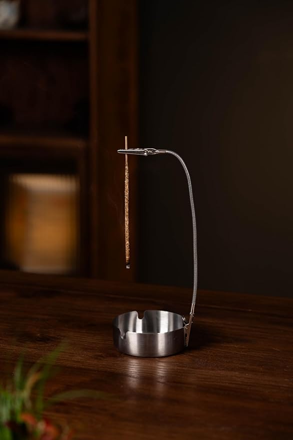 Modern Incense Holder with Flexible Metal Stand, Silver Ash Collector Base, Minimalist Design for Home Meditation and Aromatherapy.(Silver + Base)
