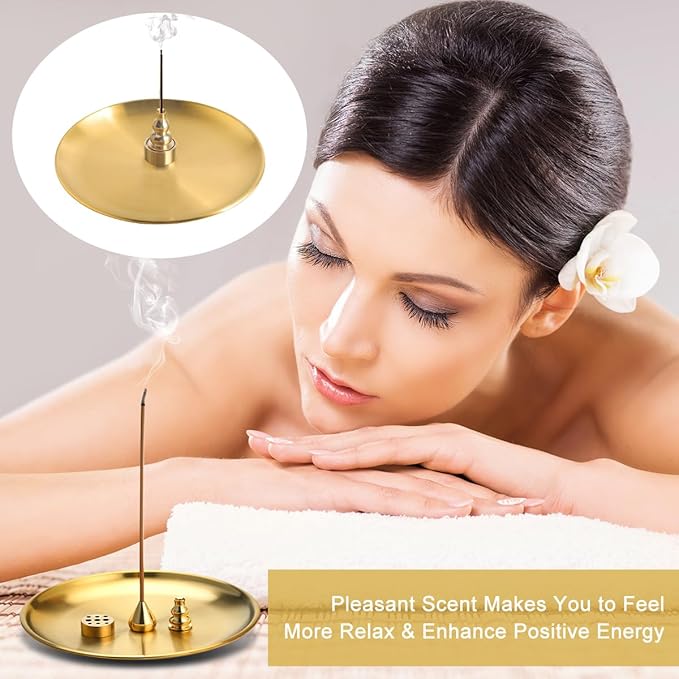 2Pcs 5 in 1 Incense Burner, 5.5 Inch Incense Holder, Brass Incense Holder for Incense Sticks Coil Incense Incense Cones, Alloy Cone Ash Catcher for Yoga Room