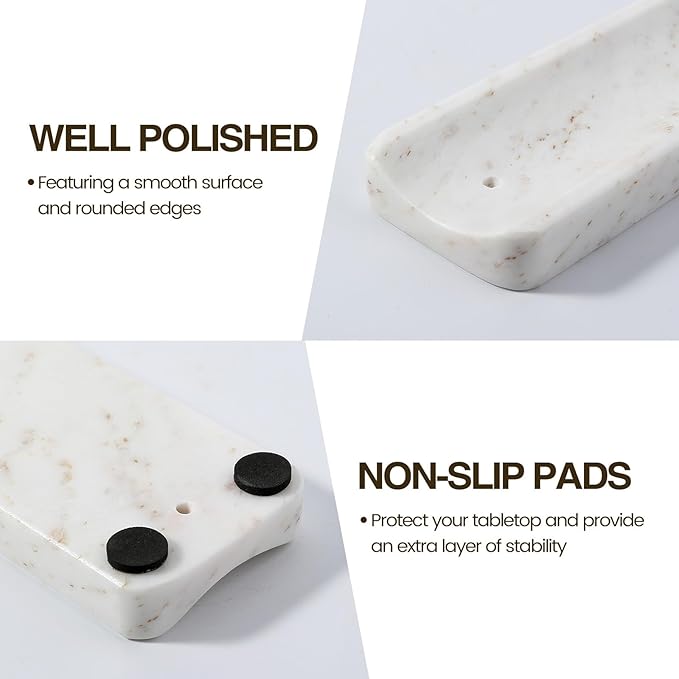 Koville Marble Incense Holder, Incense Holder for Sticks, Incense Sticks Holder Ash Catcher for Meditation Yoga SPA, Natural Stone Incense Burner, Home Table Decor (White&Gold)