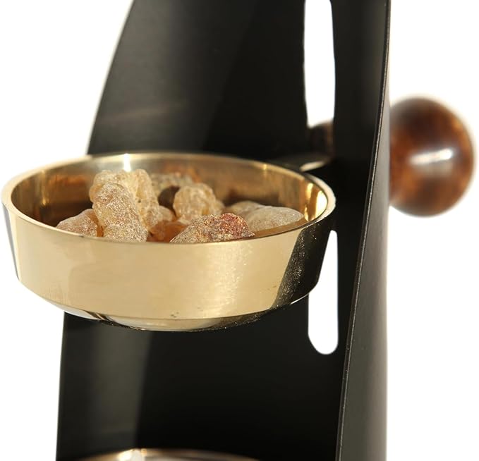 Incense Burner, Black and Gold Incense Holder - Tea Light Candle or Charcoal Resin Heated. Beautiful Adjustable Design, Offering Calming Atmosphere (Black Burner Candle Heated)