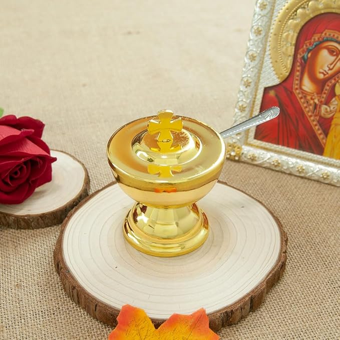 Orthodox Church Mass Supplies Greek Style Incense Burner Holy Grail with Spoon Religious Gift Altar Decoration (Holy Grail)