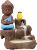 Incense Burner Smoke Waterfall Backflow Holder Ceramics Porcelain Buddha Little Monk Tower Cones Sticks Ash Catcher(Blue)