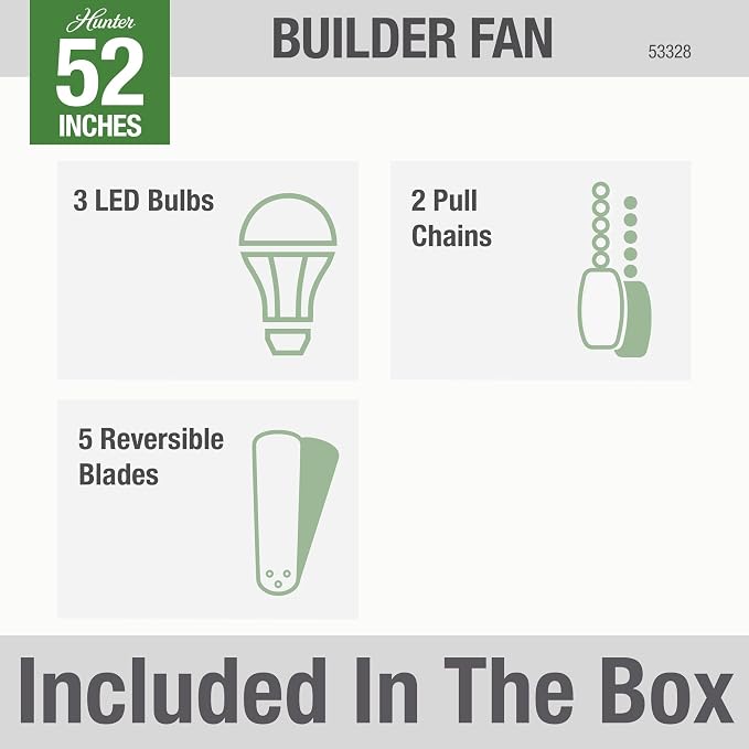 Hunter Builder, Indoor, Ceiling Fan, Pull Chain, 52 inch, Brushed Nickel