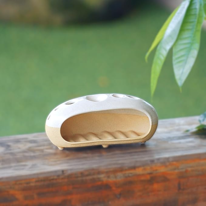 3 in 1 Palo Santo Holder for Sage Bundles Cone Incense, Handcrafted Ceramic Incense Burner Holder Ash Catcher with Chimney, Smudge Bowl for Yoga Meditation Home Decor (Multi - Porous White)