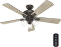 Hunter Crestfield, Indoor, Ceiling Fan, 5 Blades, 52 inch, Noble Bronze | with LED Lights and Remote Control, Standard Mount, For Bedroom, Living Room, Kitchen, 3 inch Downrod, 51856