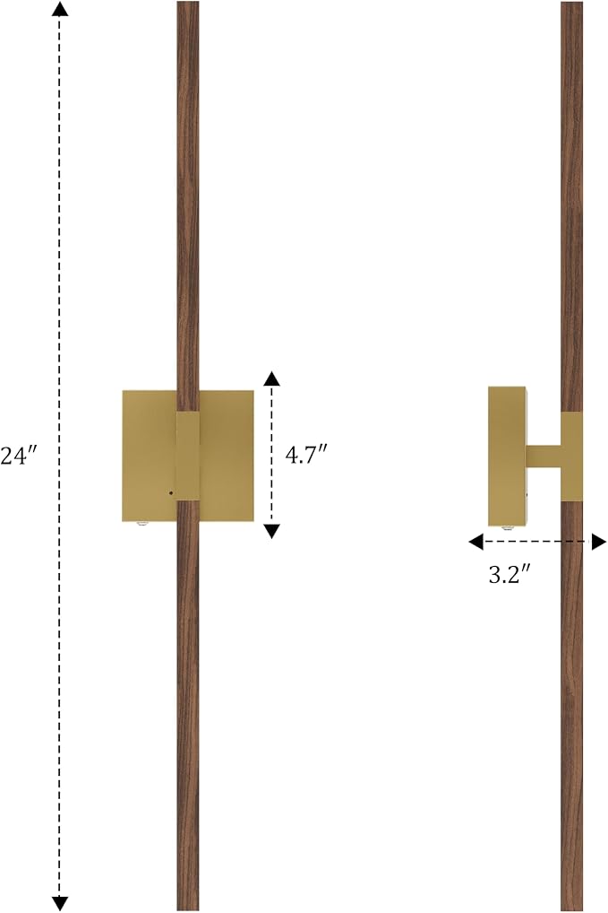 Rayogale Gold & Walnut Wireless Wall Sconce with Remote Control, 24 Inch | 3000/4500/6000K Dimmable 8000mAh Rechargeable Battery Wall Sconces Set of Two with Timer for Living Room, Bedroom