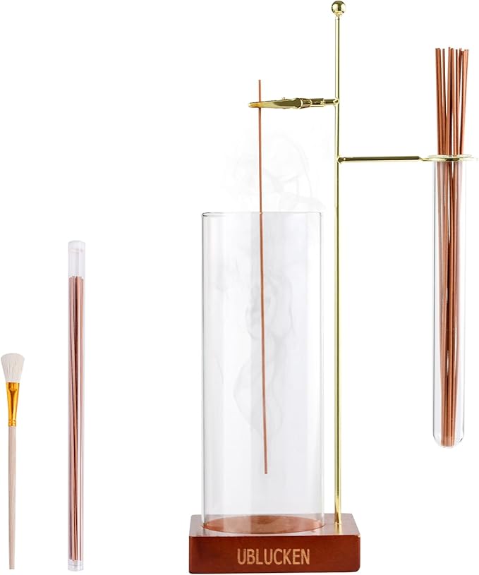Incense Holder for Sticks, Anti-Ash Flying Incense Burner with Brush & 20 Incense Stick, Detachable Glass Ash Catcher & Storage Tube, Upside Down Incense Holders for Yoga Spa Home Decor